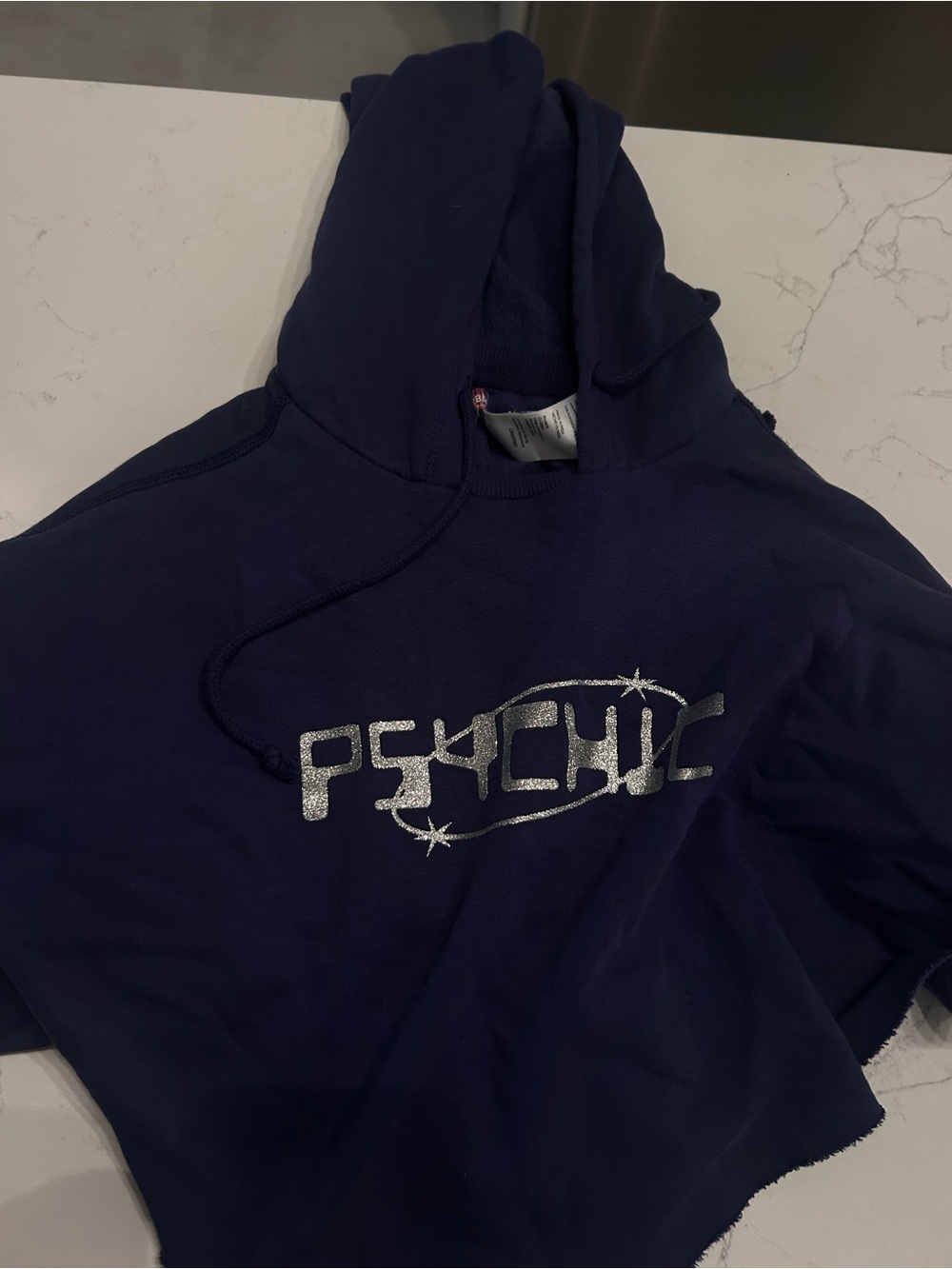 Urban Outfitters Navy Hoodie with Silver 'PSYCHIC' Graphic